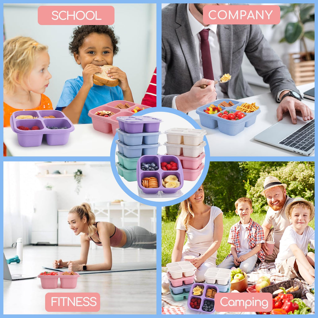 shopwithgreen 10 Pack Bento Box Adult Lunch Box, 4-Compartment Reusable Lunchable Containers with Lids, Wheat Straw Meal Prep Snack Containers for School, Work, and Travel, BPA-Free