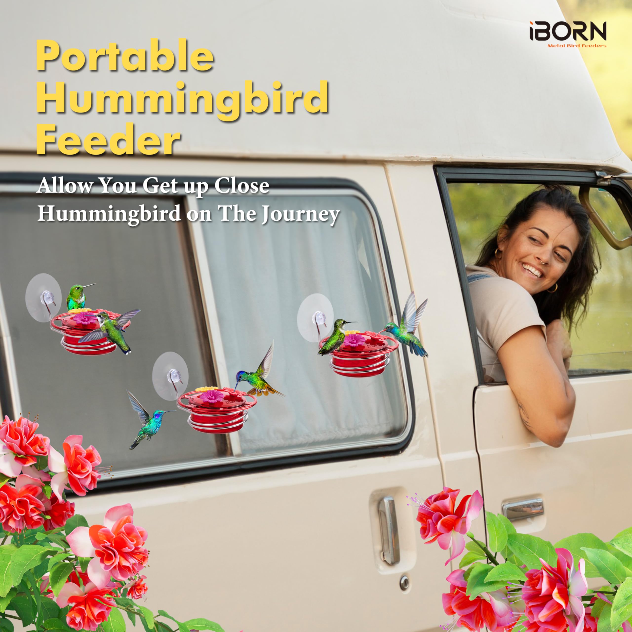 iBorn Circular Hanging Hummingbird feeders for Outdoors 3PCS 3OZ Mini Hummingbird Feeder Humming Bird Feeder, Silicone Feeding Ports, Bee-Proof, 2025 New