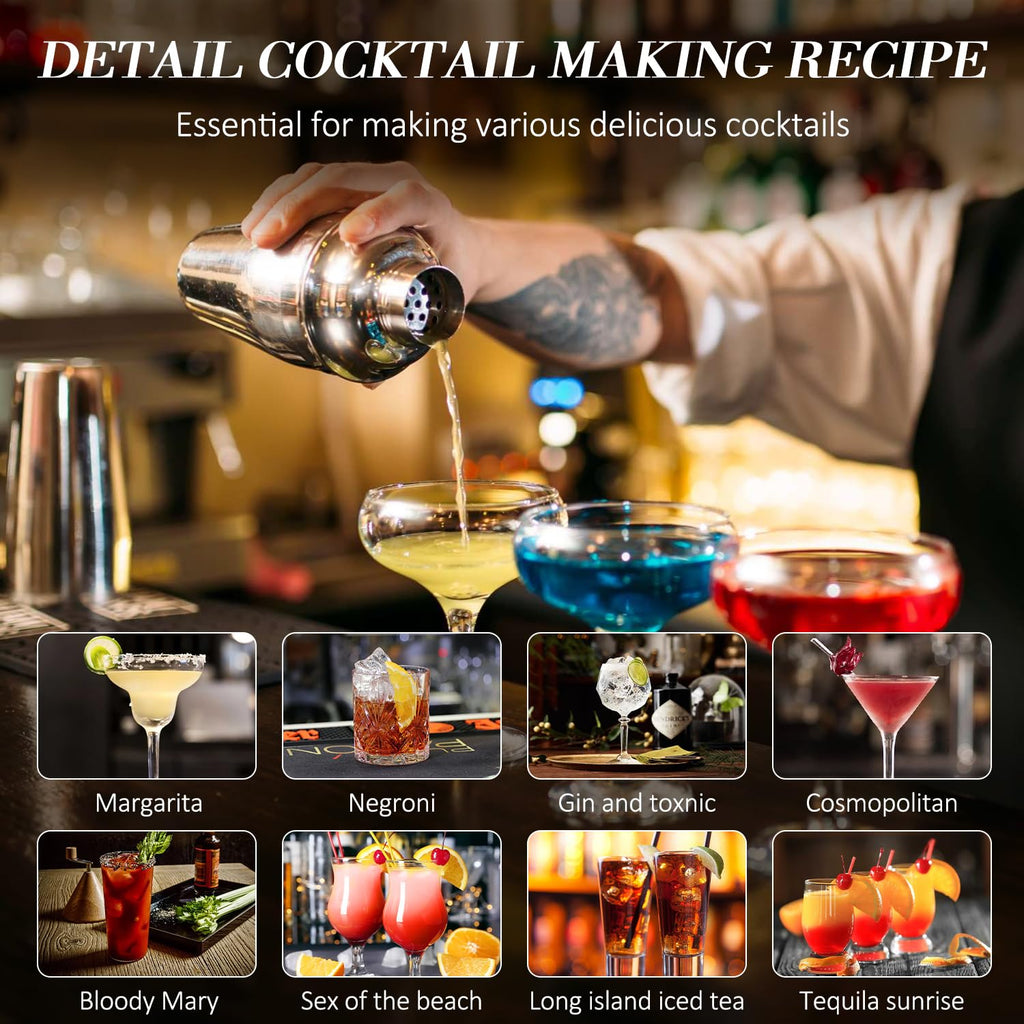 Mixology Bartender Kit Bar Set with Bamboo Stand, 28pcs 24oz Cocktail Shaker Set Cocktail Kit, Professional Stainless Steel Bar Tool Set