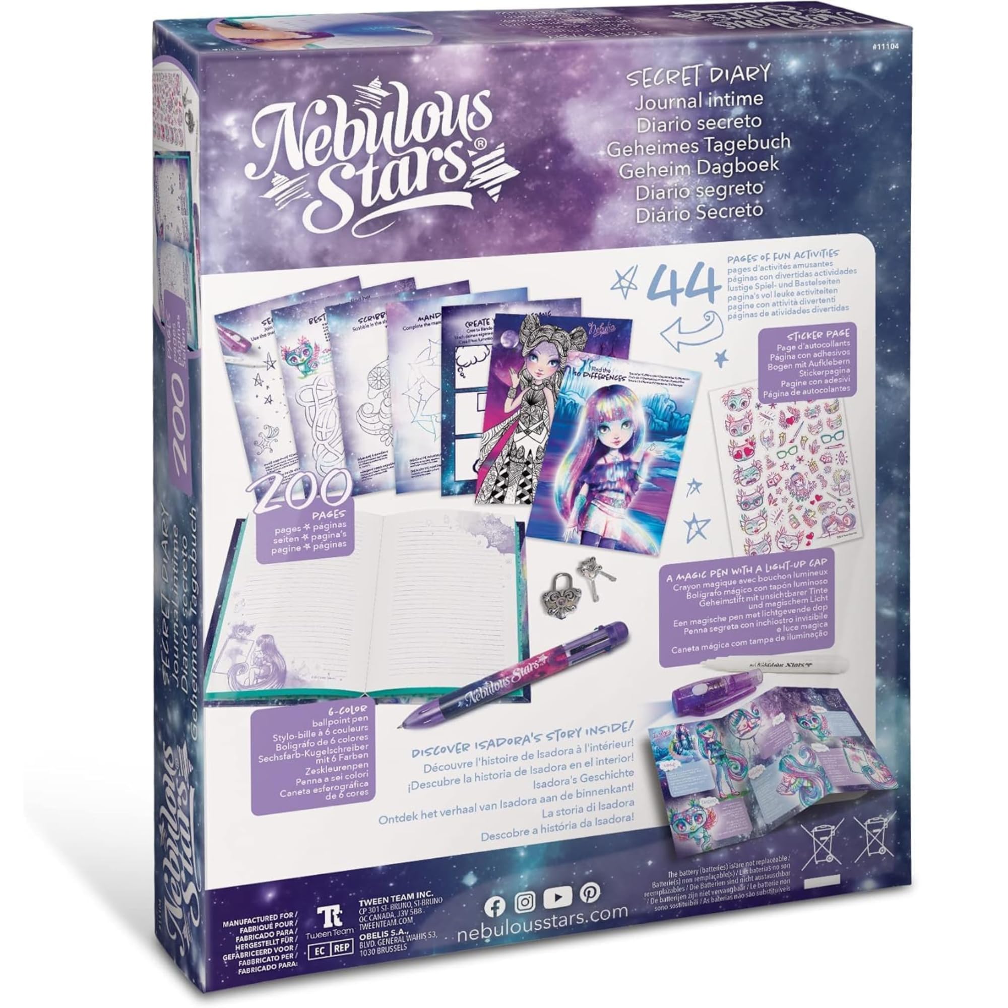 Nebulous Stars Secret Journal - Lockable Diary for Girls with Magic Invisible Ink Pen, 200 Pages, Fun Activities, Stickers, and Light-Up Cap - Isadora