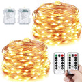 [2 Packs] Fairy Lights Battery Operated, LeMorcy Total 66ft 200LEDs Waterproof String Lights with 8 Modes Remote Timer, Copper Wire Twinkle Lights for Bedroom Party Garden Backyard Patio Xmas Décor