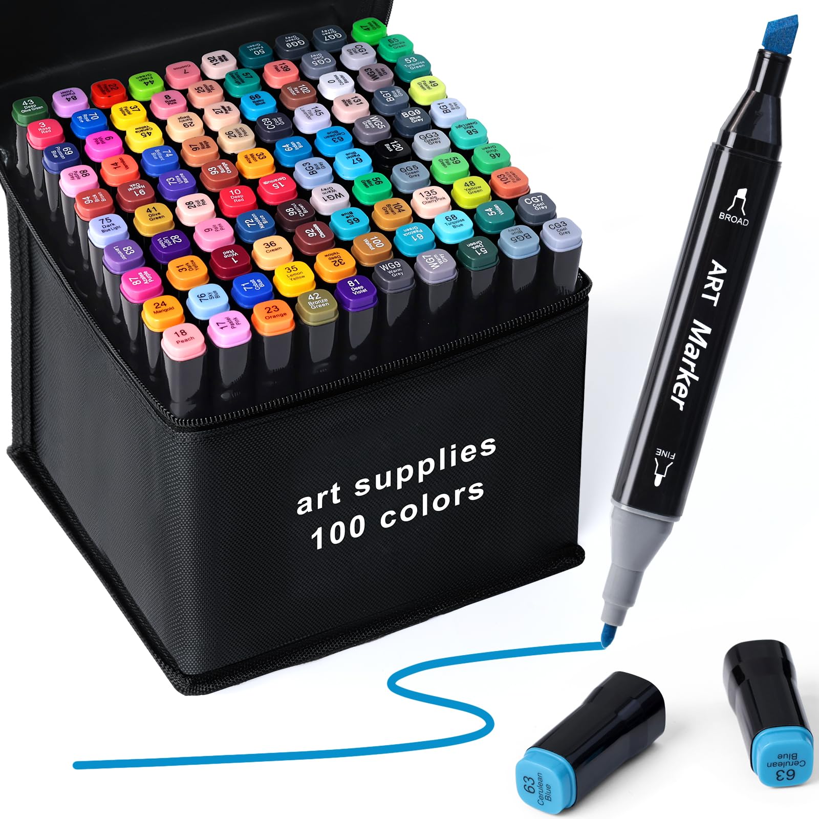 100 Colors Alcohol Markers Set, Dual Tip Drawing Markers for Adult, Permanent Alcohol-Based Markers Perfect for Coloring, Gifting and Illustration
