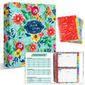KiDEPOCH Recipe Binder Kit, 8.5 x 11 inch, 3 Ring Binder with 50 Plastic Sleeves, 100 Recipe Cards, 8 Dividers, Watercolor Floral Blue Design (XL)