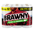 Brawny Tear-A-Square Paper Towels, 6 Double Rolls = 12 Regular Rolls, 3 Sheet Sizes (Quarter, Half, Full), Strength for All Messes, Cleanups, and Meal Prep, White