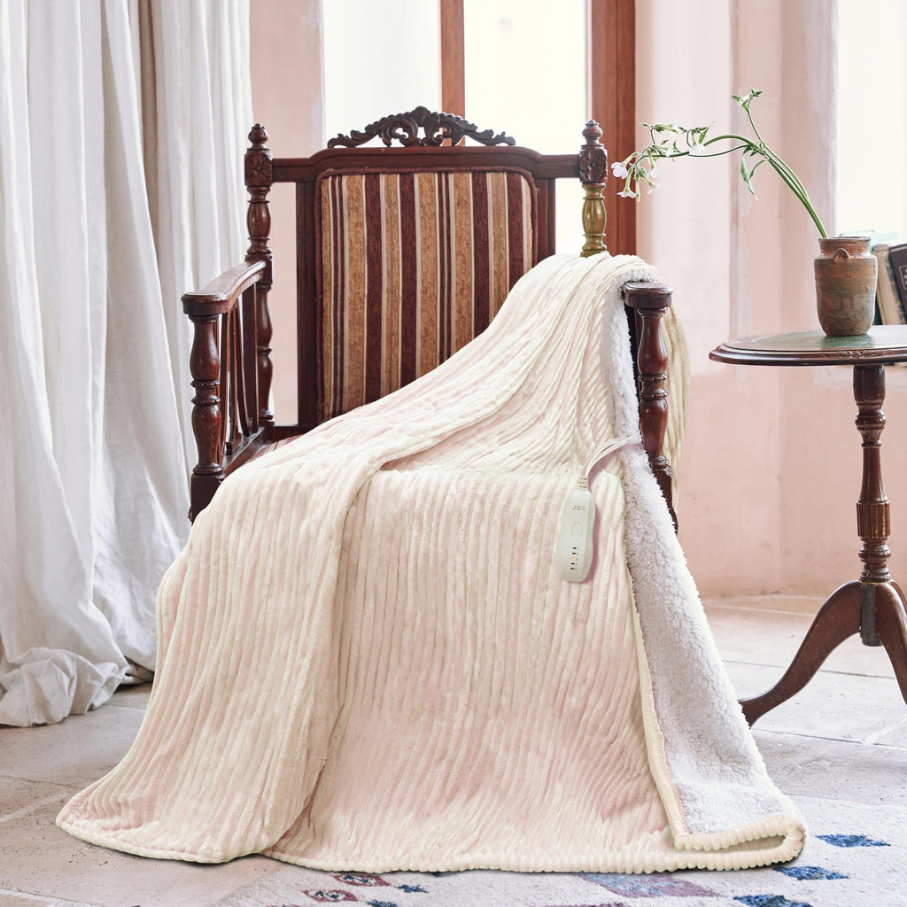 Heated Blanket Electric Blanket Throw 50”X60”-Heating Blanket with 5 Heat Settings-3 Hours Auto Off,ETL Certified,Machine Washable (Beige)