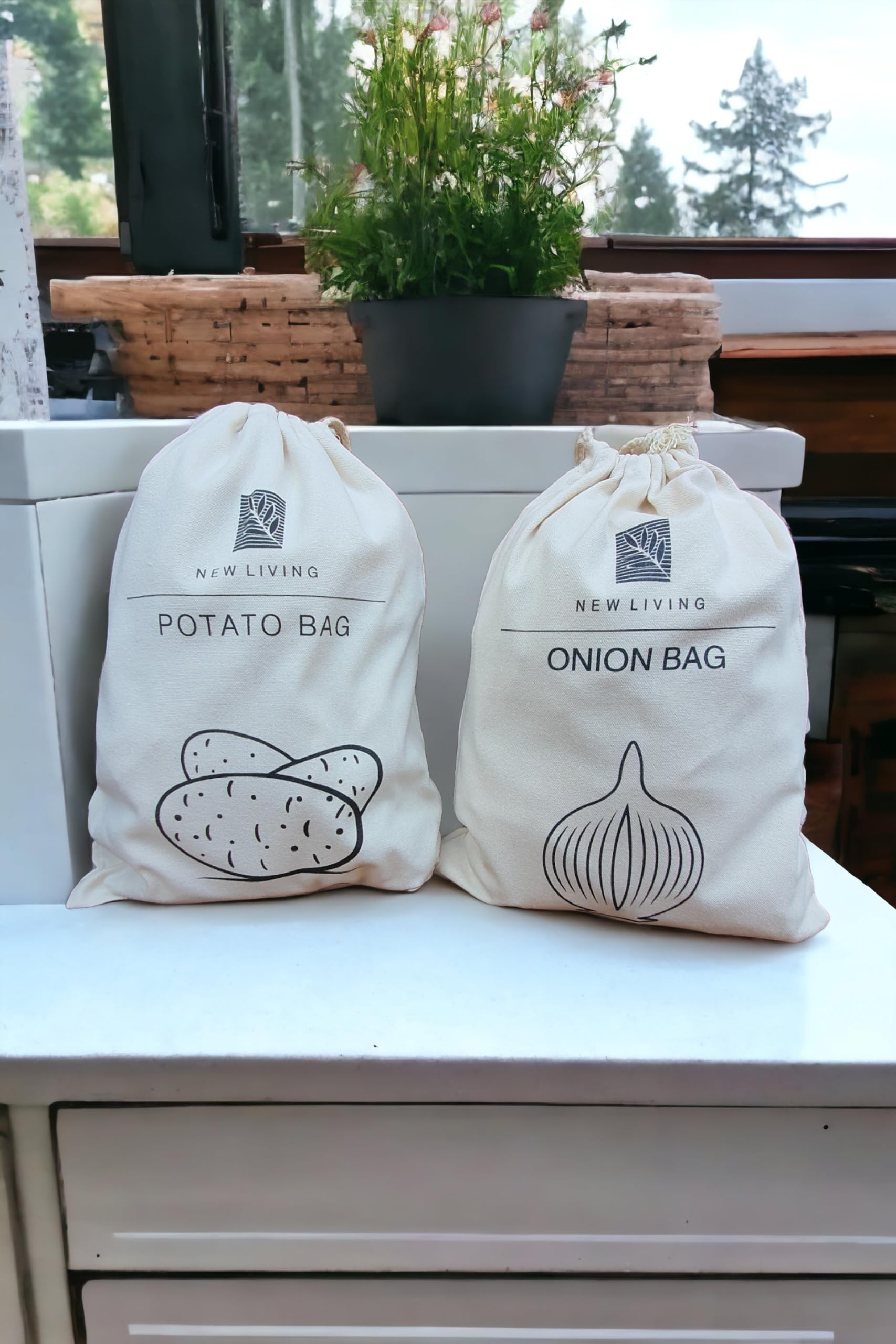 Potato, Onion & Garlic Bag 3 Pack Bundle - Real Linen Cotton Blend | Food Sack Eco Product Vegetable Storage | 30x40 cm