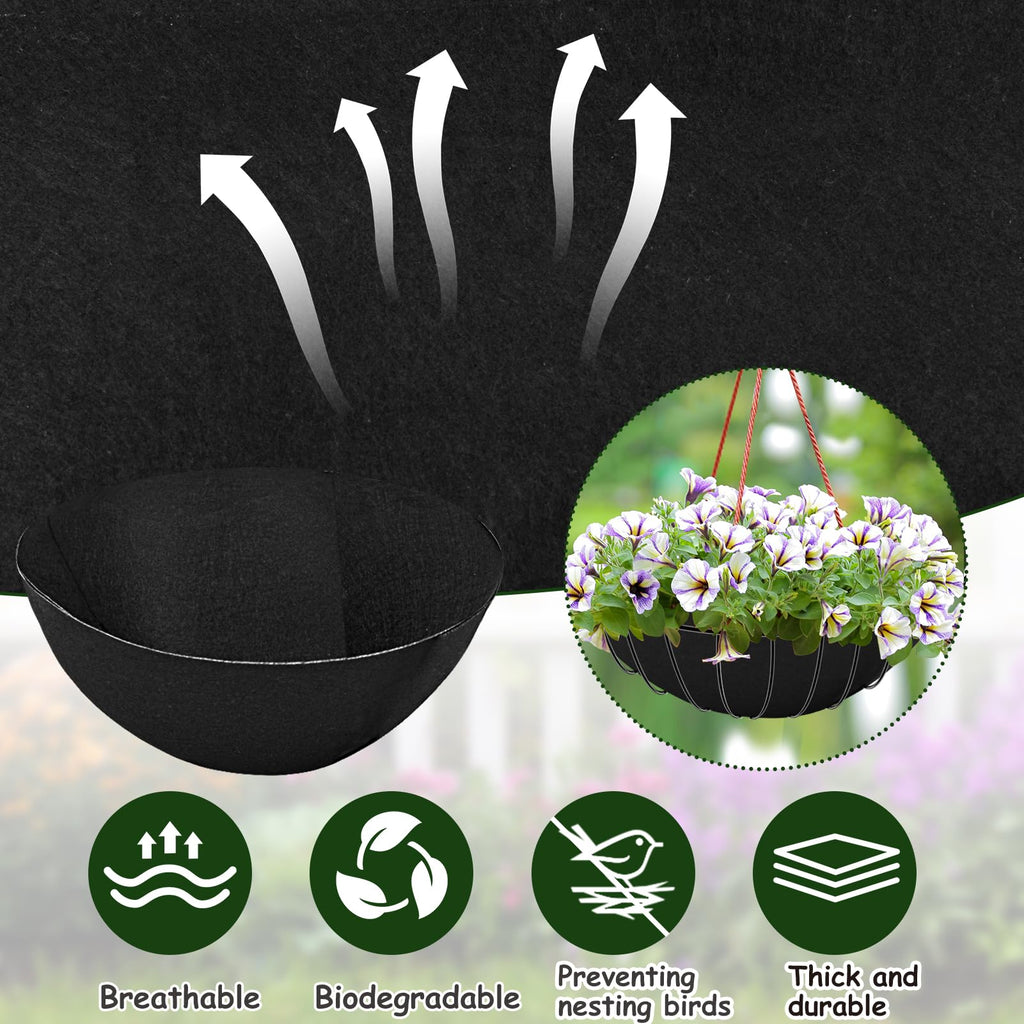 12 x 120 inch Fabric Planter Liner Roll, Felt Plant Box Liner Non Woven Coconut Basket Liner Alternative Flower Pot Mat Black Coco Liner Roll Replacement for Planters Hanging Baskets Garden Window Box