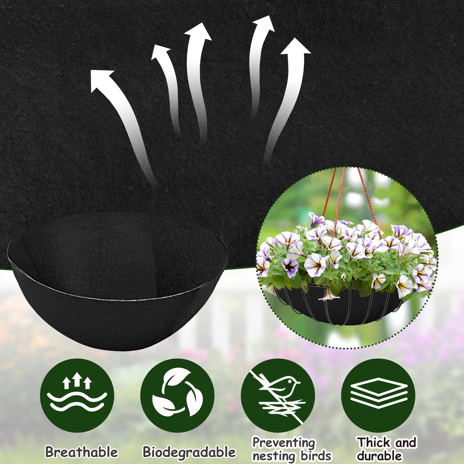 12 x 120 inch Fabric Planter Liner Roll, Felt Plant Box Liner Non Woven Coconut Basket Liner Alternative Flower Pot Mat Black Coco Liner Roll Replacement for Planters Hanging Baskets Garden Window Box