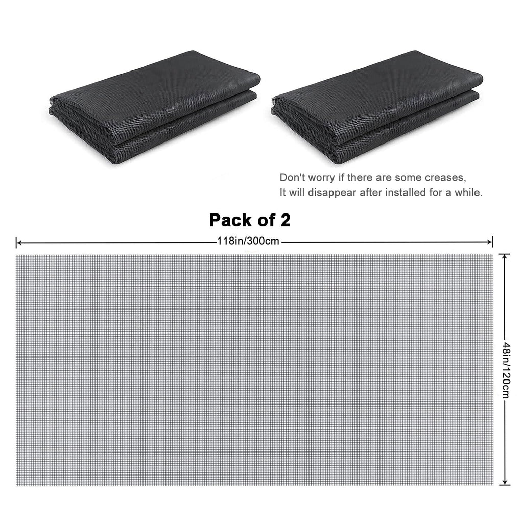 ACEBON DIY Custom Windows Screen and Screen Door Replacement, 48"x118" Durable Fiberglass Screen Mesh, Sliding Screen Door Repair for Patio and Windows (Pack of 2)