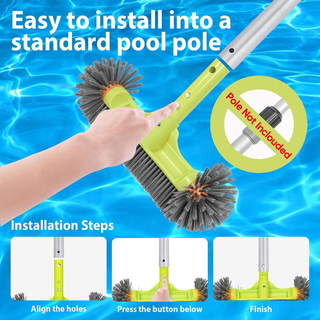 Pool Brush with Round End Brush Head, 7 Rows 13" Pool Brush with Aluminum Handle for Swimming Pool Walls, Tiles Floors, Spa, Hot Tub, Steps, Corners, Inground & Above Ground Pool Accessories