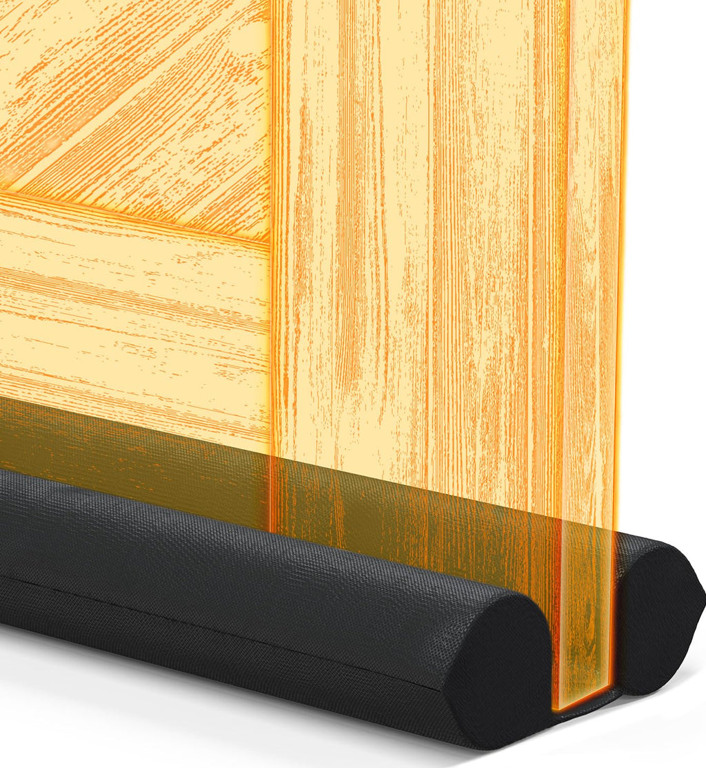 Everlasting Comfort 2 Sided Under Door Draft Stopper for Bottom of Doors - Quick Install, Keeps Heat in & Cold Air Out - Sound Proofing Strip Gap Filler, Noise Blocker -Fits 76-91cm -Black