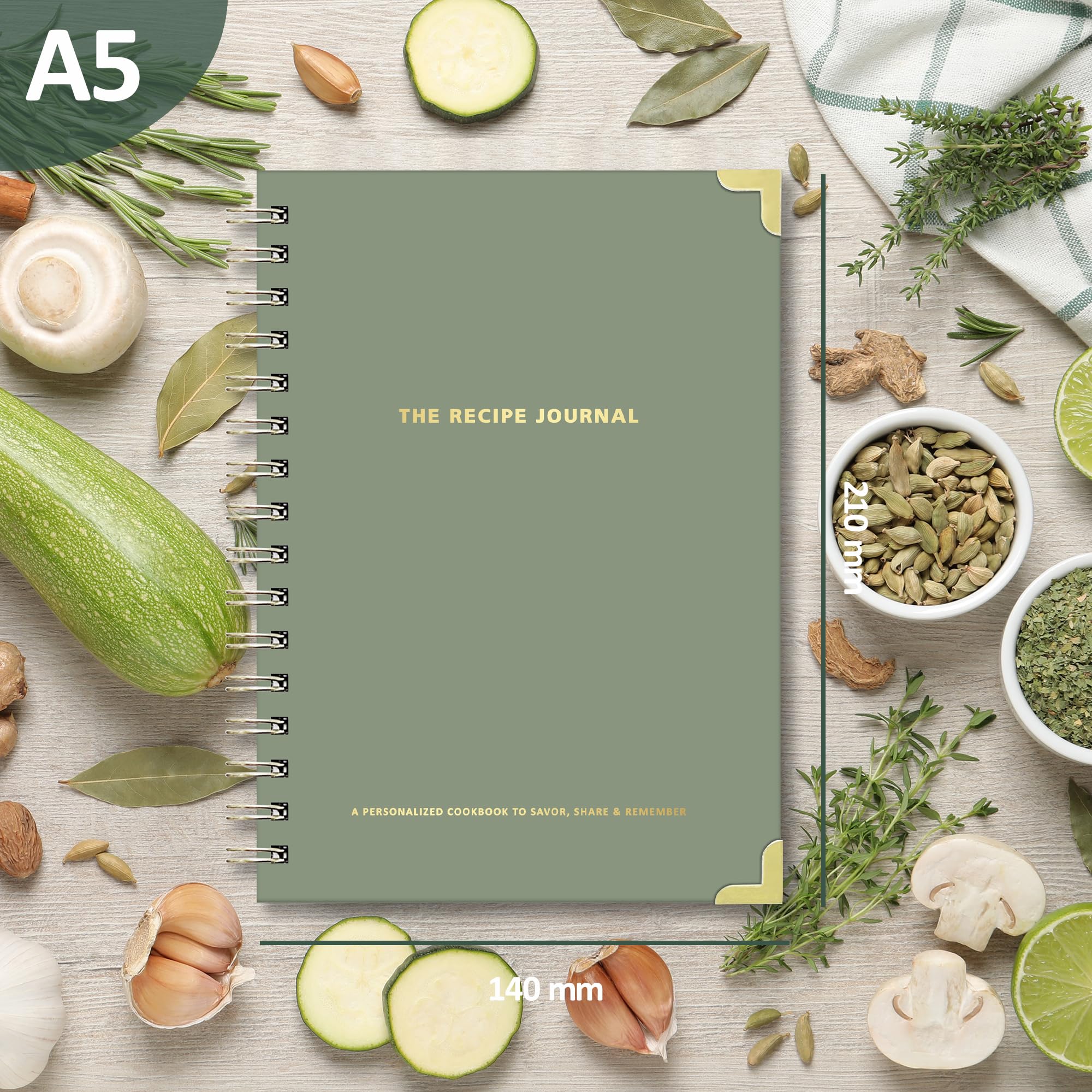 BIROYAL Recipe Book to Write in Your Own Recipes - Blank Recipe Journal - A5 Recipe Notebook for 100 Recipes - Sprial Hardcover Cook Book to Organize Your Recipes - Personalized Gift for Chef, Cooking Lover