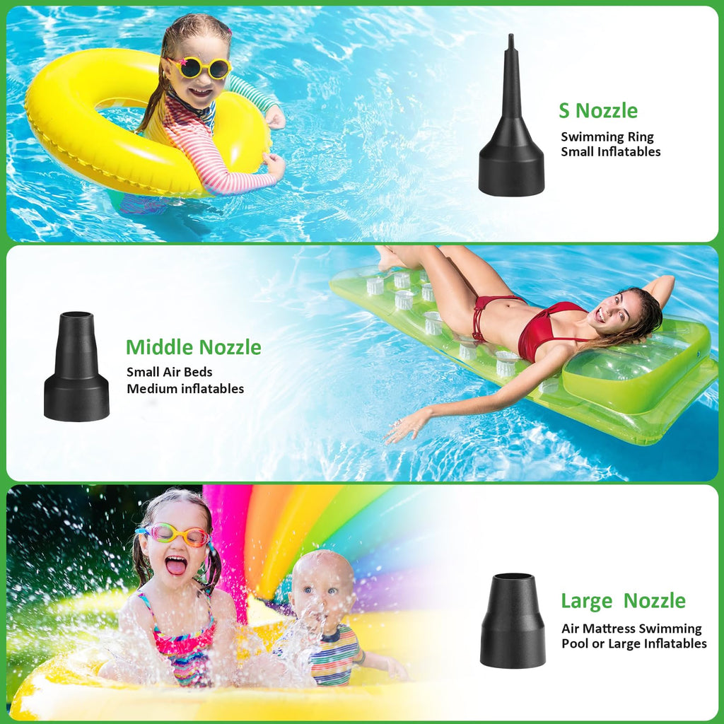 Electric Air Pump, AGPtEK Portable Quick-Fill Air Pump with 3 Nozzles, 4500 Pa 110V AC/12V DC, Perfect Inflator/Deflator Pumps for Outdoor Camping, Inflatable Cushions, Air Mattress Bed, Swimming Ring