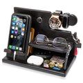 TESLYAR Wood Phone Docking Station - Gifts for Men - Desk or Nightstand Organizer - Birthday Gift for Husband, Dad - Anniversary Idea from Wife - Key Holder, Stand Wallet & Essentials (Granite Black)