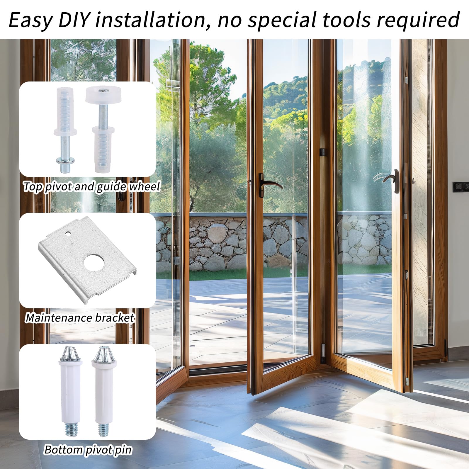 Penitue Bi-Fold Door Repair Kit for 1-3/8" Wood Doors, 8 N7192 Repair Brackets 2 N7266 Top Pivot & 2 Guide Wheels 4 N7538 Bottom Pivot Pins (3/8" & 7/16") for Folding Closet Door Hardware