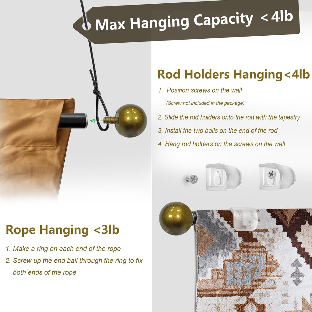 Tapestry Hanging Telescopic Rod Aesthetic Tapestries Room Deco Scalable Wall Hanging Bar Banner Hanger Pole (17-32 inch/Gold/Black)