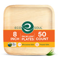 ECO SOUL 8 Inch Disposable Palm Leaf Plates [50 Pack] Premium Food-Safe Heavy Duty Compostable Bamboo Paper Plates for Lunch, Dinner, Birthday, Weddings, Party, Camping & Catering Events [Square]