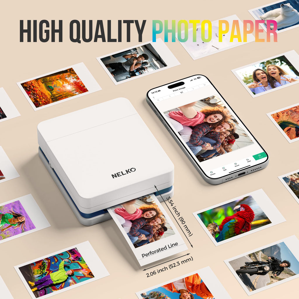 Nelko 52.3x90mm (2.06"x3.54") Premium Photo Paper, 100-Pack Genuine PP01 Pocket Printer Paper, Sticky Back Picture Paper, Compatible with Nelko PP01 Photo Printer, Easy to Peel Off, White