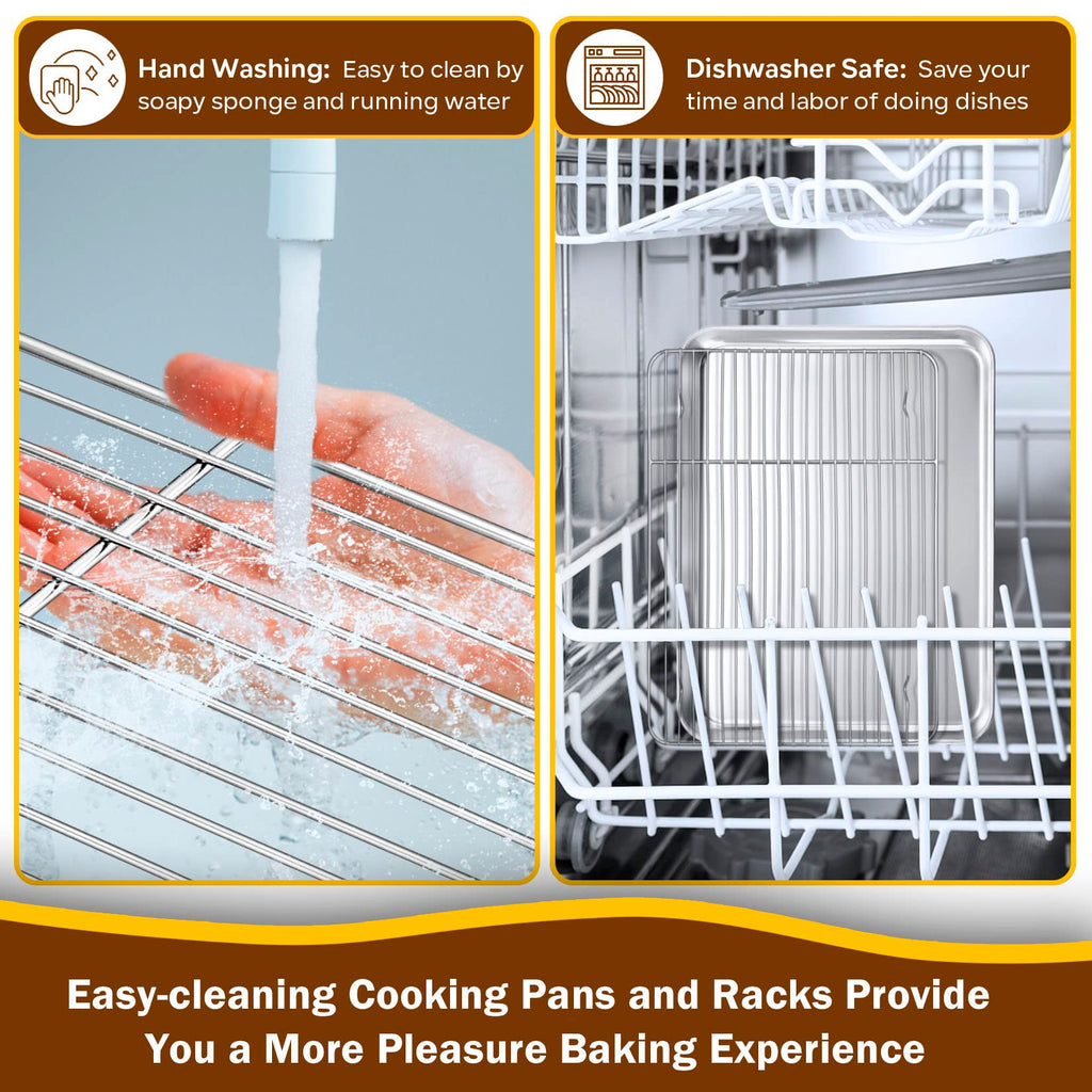 Toaster Oven Pan and Rack Set, P&P CHEF Toaster Oven Tray with Broiler Rack, Rectangle 12.5’’x9.7’’x1’’, Non Toxic & Healthy, Heavy Duty & Rust Free - Dishwasher Safe