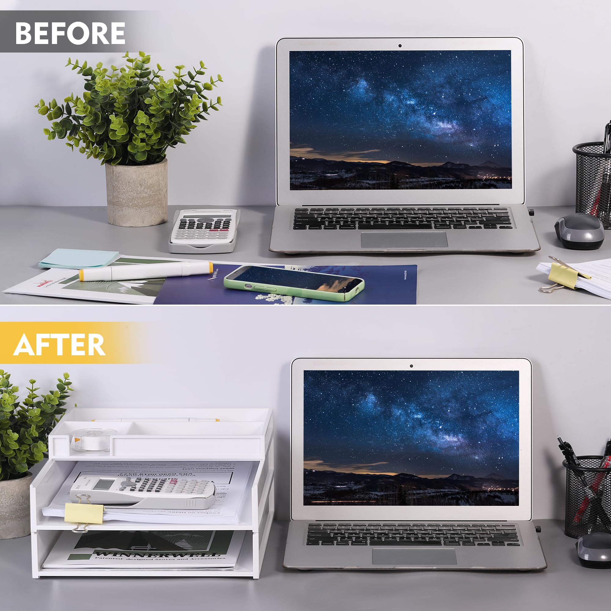 Eufrozy 3 Tier Stackable Letter Tray Paper Organizer, White Desk Paper Tray for Classroom Office Desktop Organizing Cardboard Inbox File Sorter A4 Paper Turn in Tray Document Storage Mail Holder