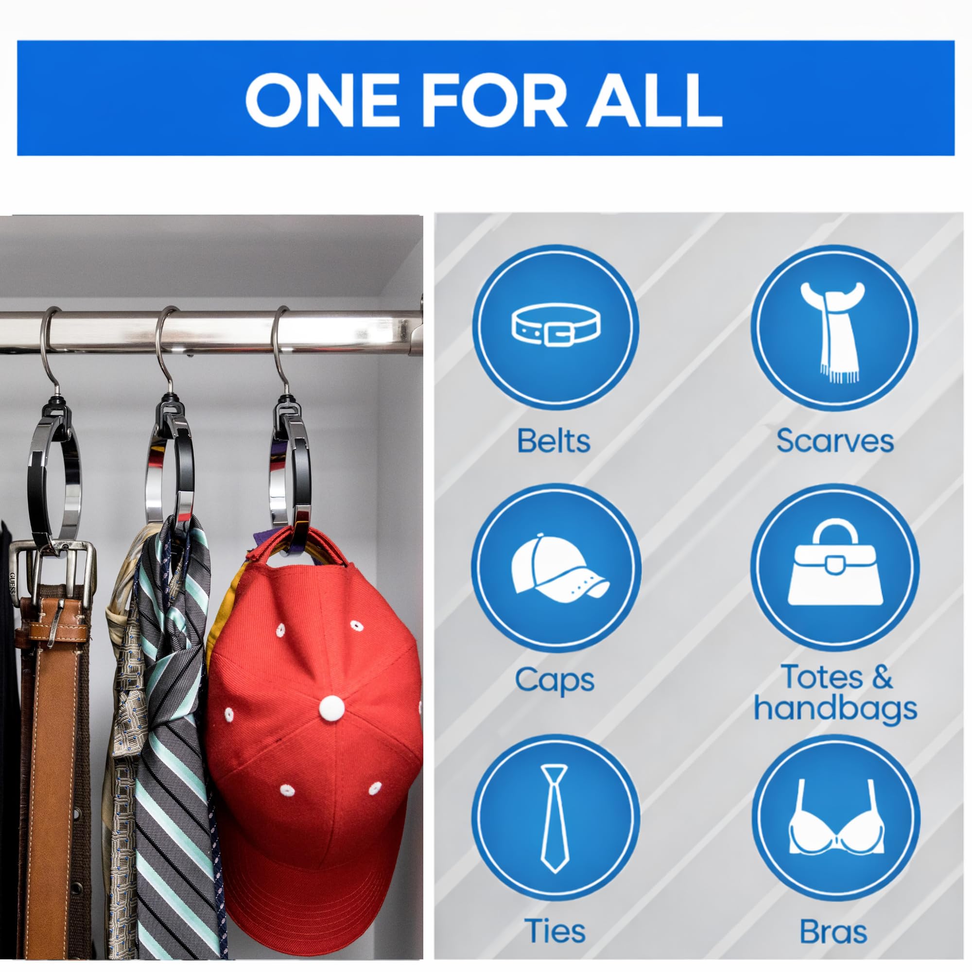 Rolly Hanger® Closet Space Saver – Premium Rotating Aluminum Organizer for Belts, Ties, Hats & Handbags – Heavy Duty 360° Swivel – Declutter & Maximize Storage (1 Pack)