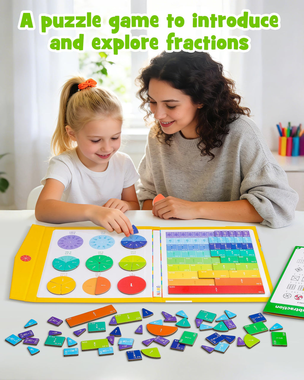 D-FantiX Large Magnetic Fraction Demonstration Book, Magnetic Fraction Tiles & Fraction Circles Set, Montessori Fraction Manipulatives Learning Tools for Elementary School Kids Students