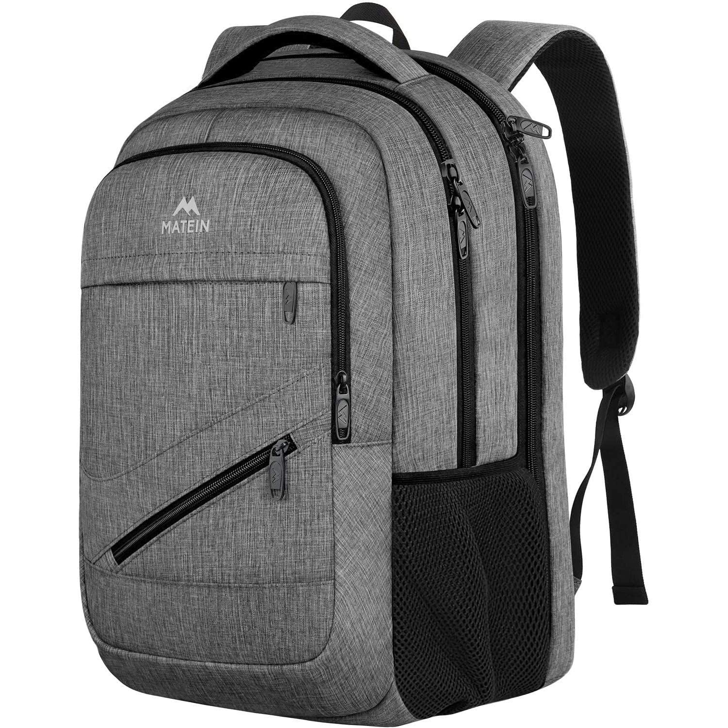 MATEIN Laptop Backpack, 17 inch Business Flight Approved Carry on Backpack, TSA Large Computer Backpack for Men Women with Trolley Sleeve, College School Tactical Book Bag, Grey