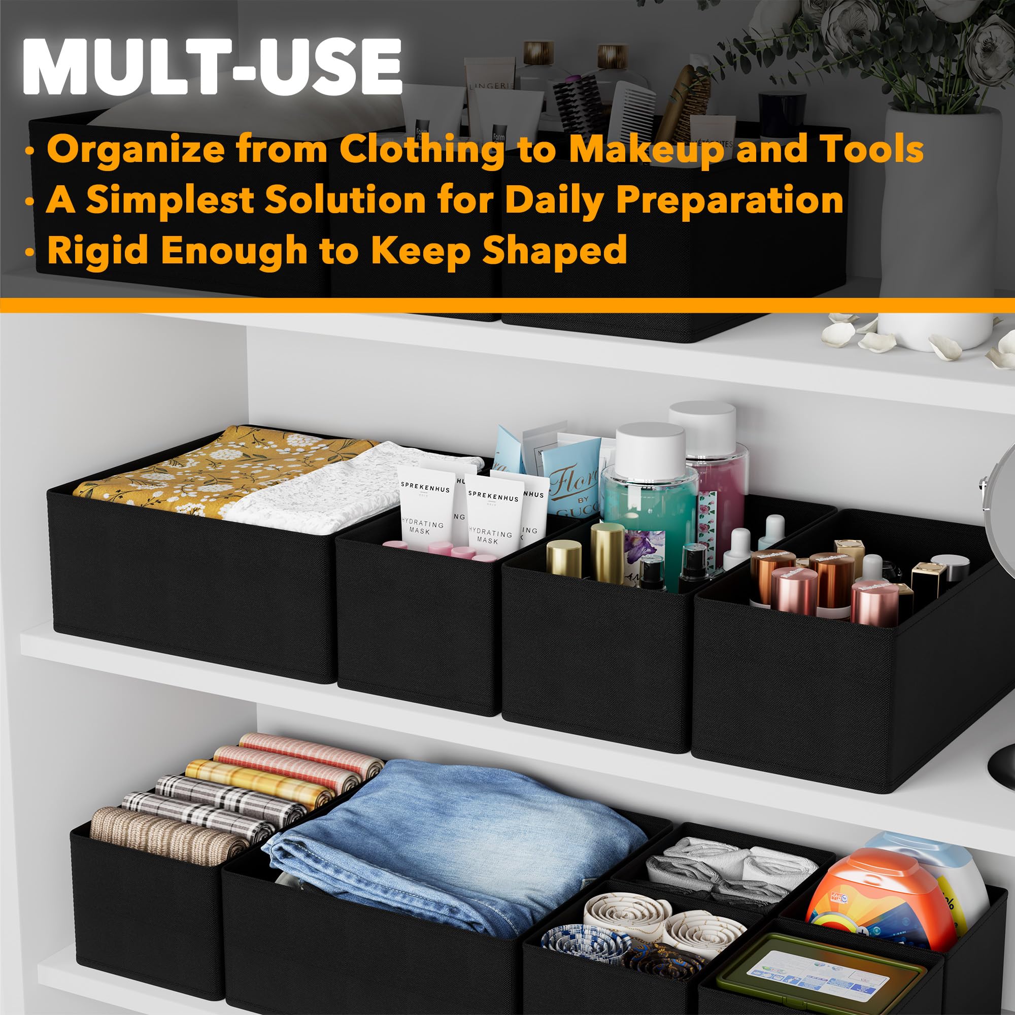 SpaceAid Drawer Organizer for Clothes, 12 Pack Dresser Drawer Organizer Bins, Closet Organizers and Storage Dividers for Clothing, Underwears, Socks (Black)