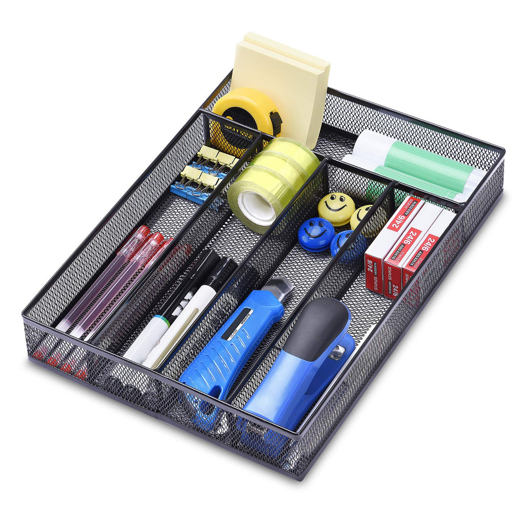 Office Drawer Organizer, 5 Compartments Desk Drawer Organizer Tray for Storage Office Supplies, Art Supplies, Stationery, Black