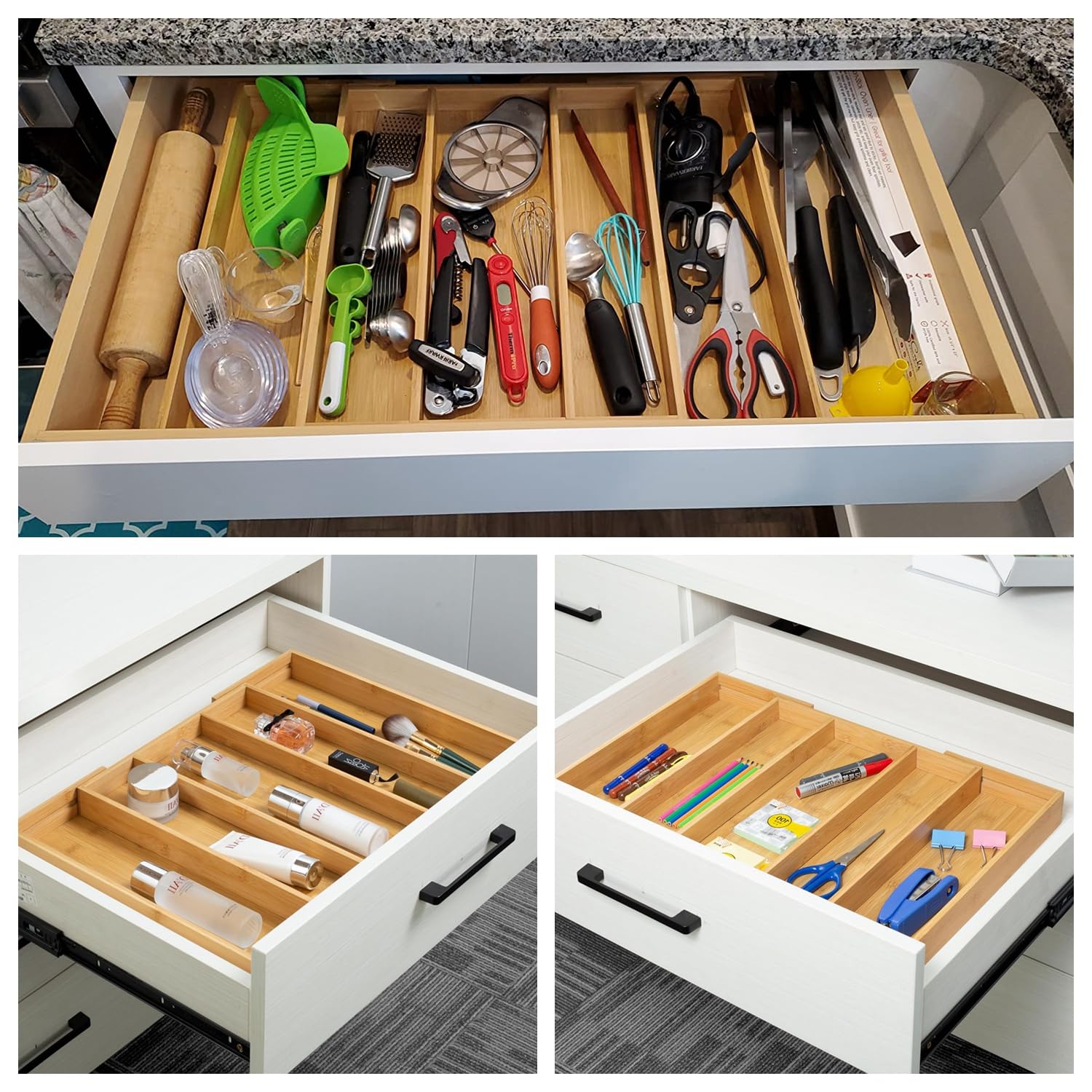 FoverOne Bamboo Expandable Kitchen Drawer Organizer, 13" to 23" Adjustable Utensils and Cutlery Tray, Wood Drawer Organizer for Silverware Flatware