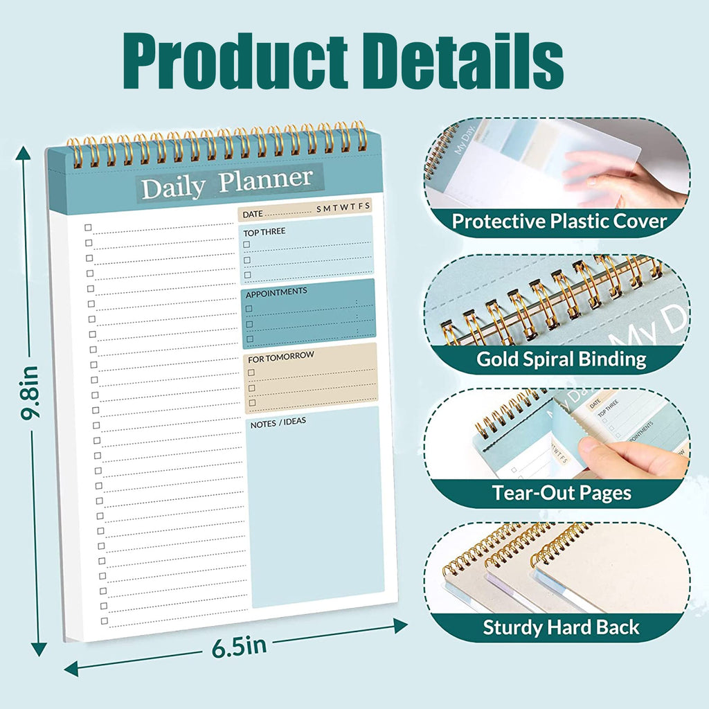 Daily Planner Notepad, 4 Pack To Do List Notepad, 52 Pages, Undated Planner and Organizer, A5, Daily Tasks Planner, Office Schedule Agenda