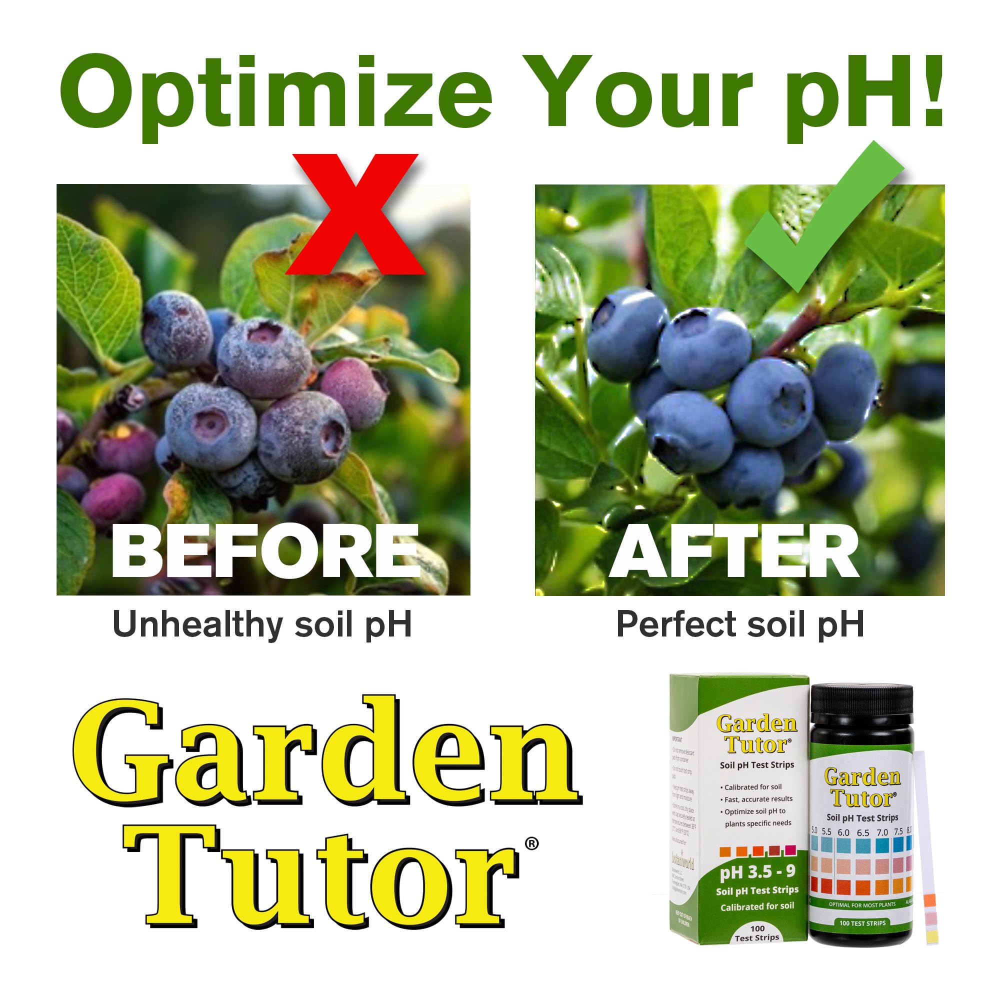 Garden Tutor Soil pH Test Kit (3.5-9 Range) | 100 Soil pH Test Strips