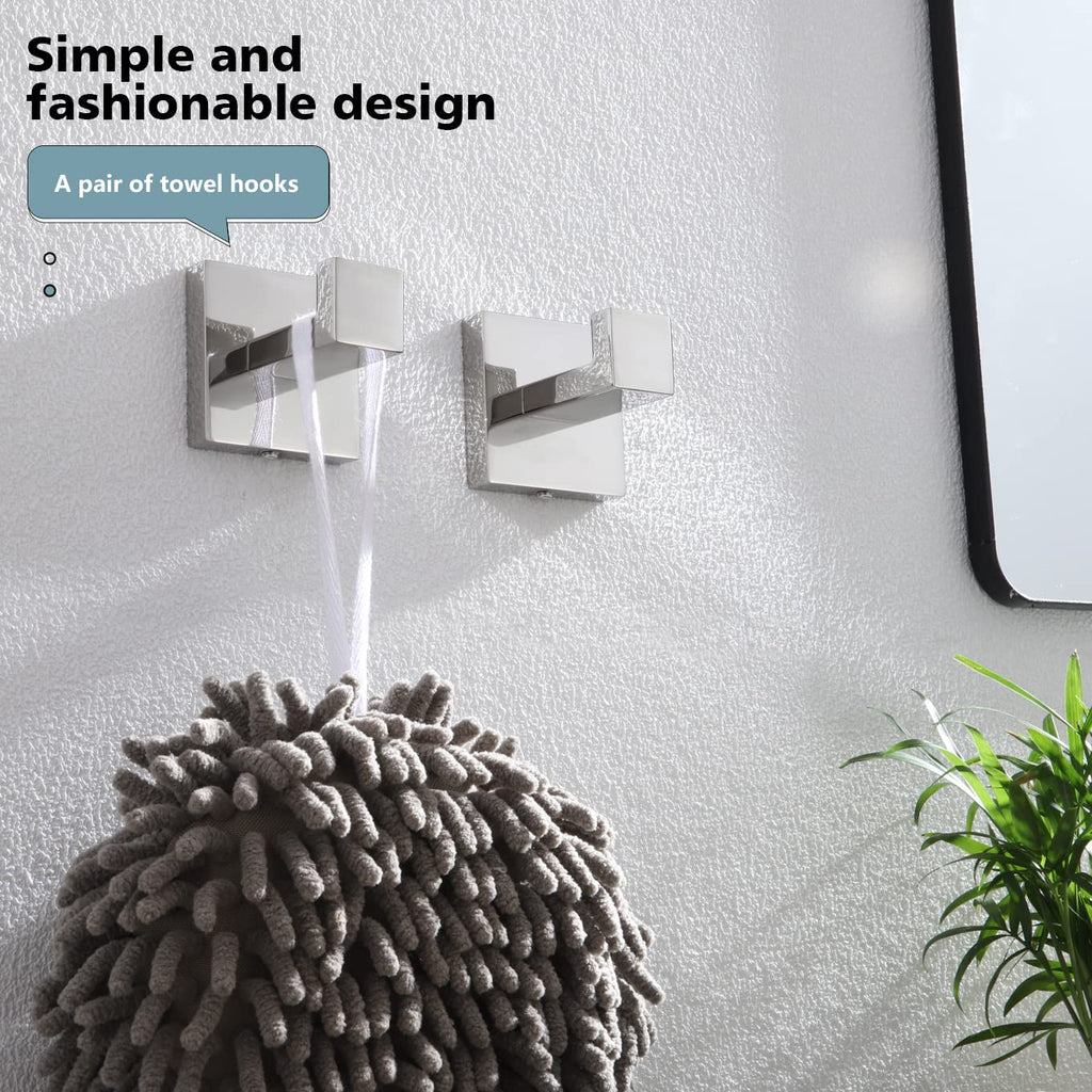 KOKOSIRI Bath Towel Hook Wall Mount Square Robe Hook Coat Hook, Bathroom Kitchen Garage Heavy Duty Wall Mounted, SUS 304 Stainless Steel, Polished Chrome, B1010CH-P2