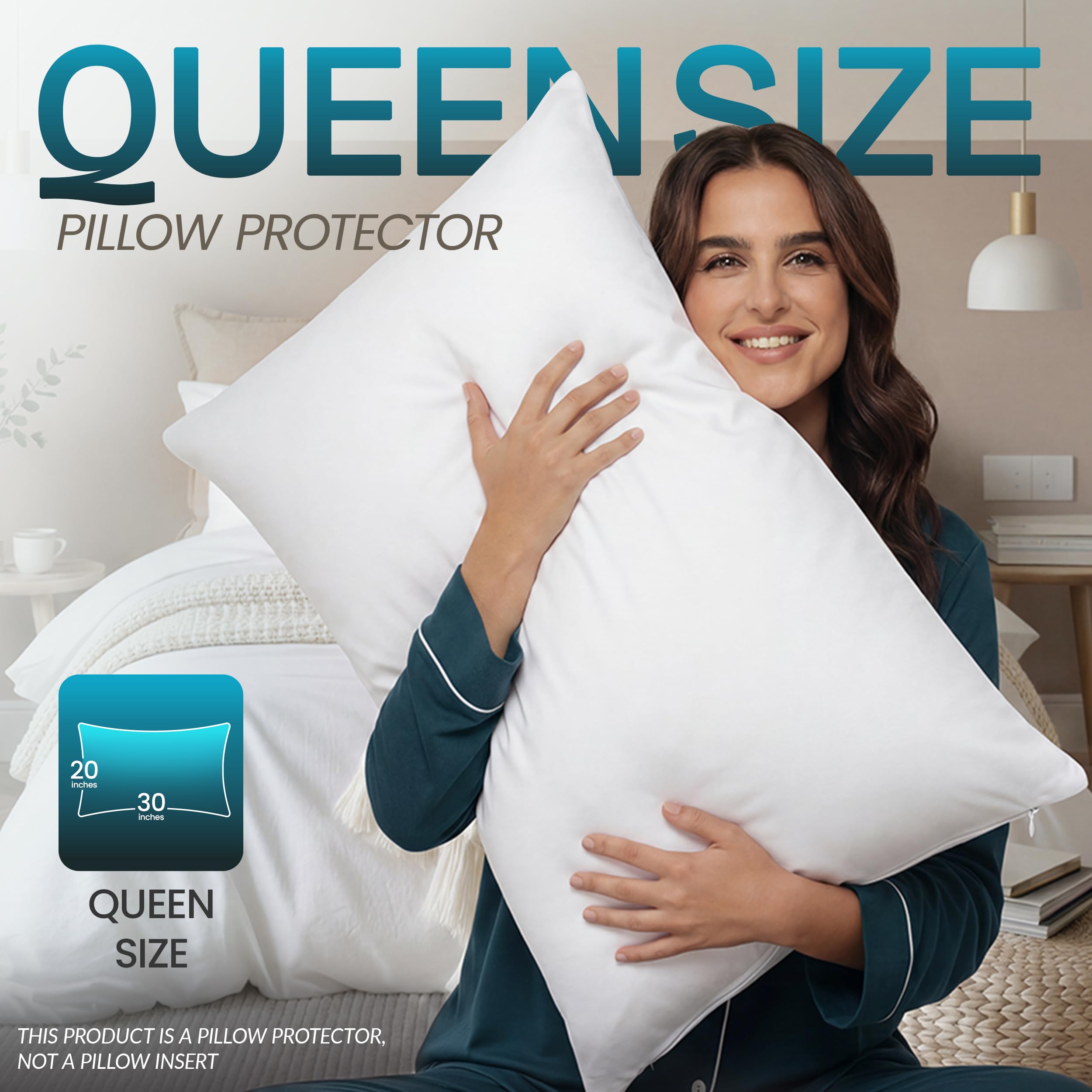 Beddora 4 Pack Pillow Protectors Queen Size – Waterproof Zippered Pillow Case Covers, Bed Bug & Dust Mite Proof Pillow Encasements 20 x 30 Inches, Soft Noiseless Waterproof Pillow Covers for Sleeping