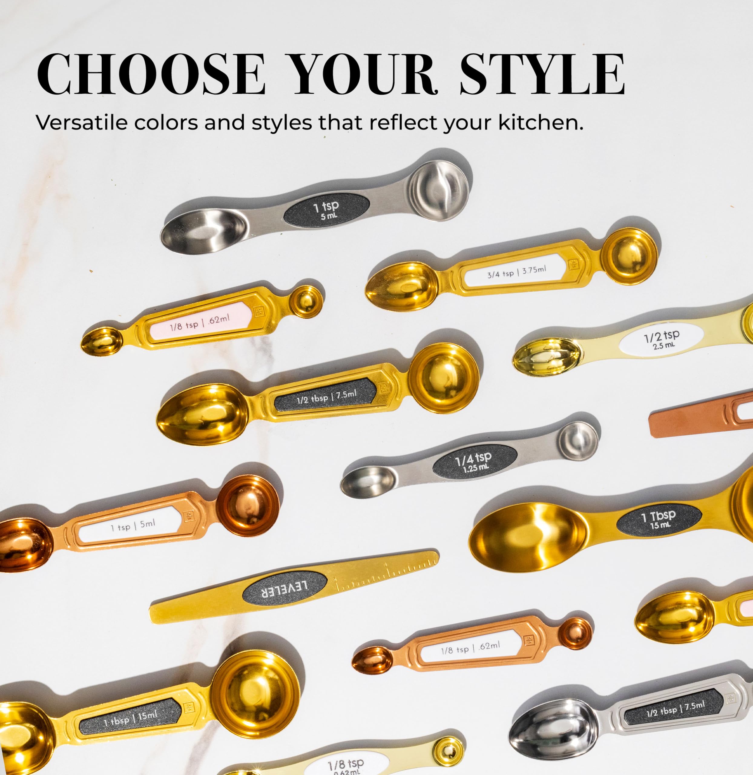 Magnetic Measuring Spoons Set - Stainless Steel Measuring Spoons - Magnetic Measuring Spoon Set, Gold Measuring Spoons Magnetic, Cute Measuring Spoons for Cooking & Baking