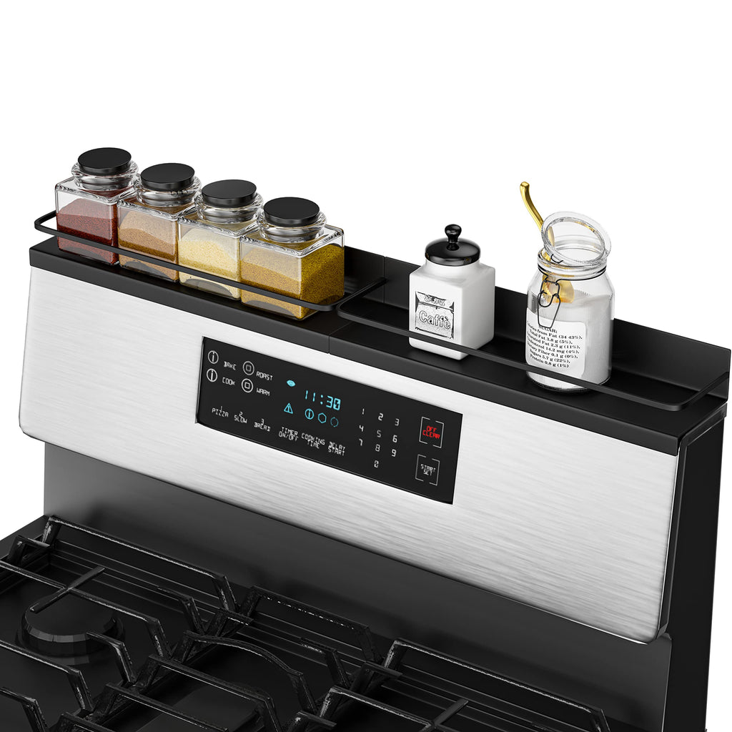 WUIVIUT Magnetic Shelf for Stove Kitchen Spice Rack, 15" Top Storage Over The Stove, Magnetic for Organization Back of Stove (Black, 2 Pack)