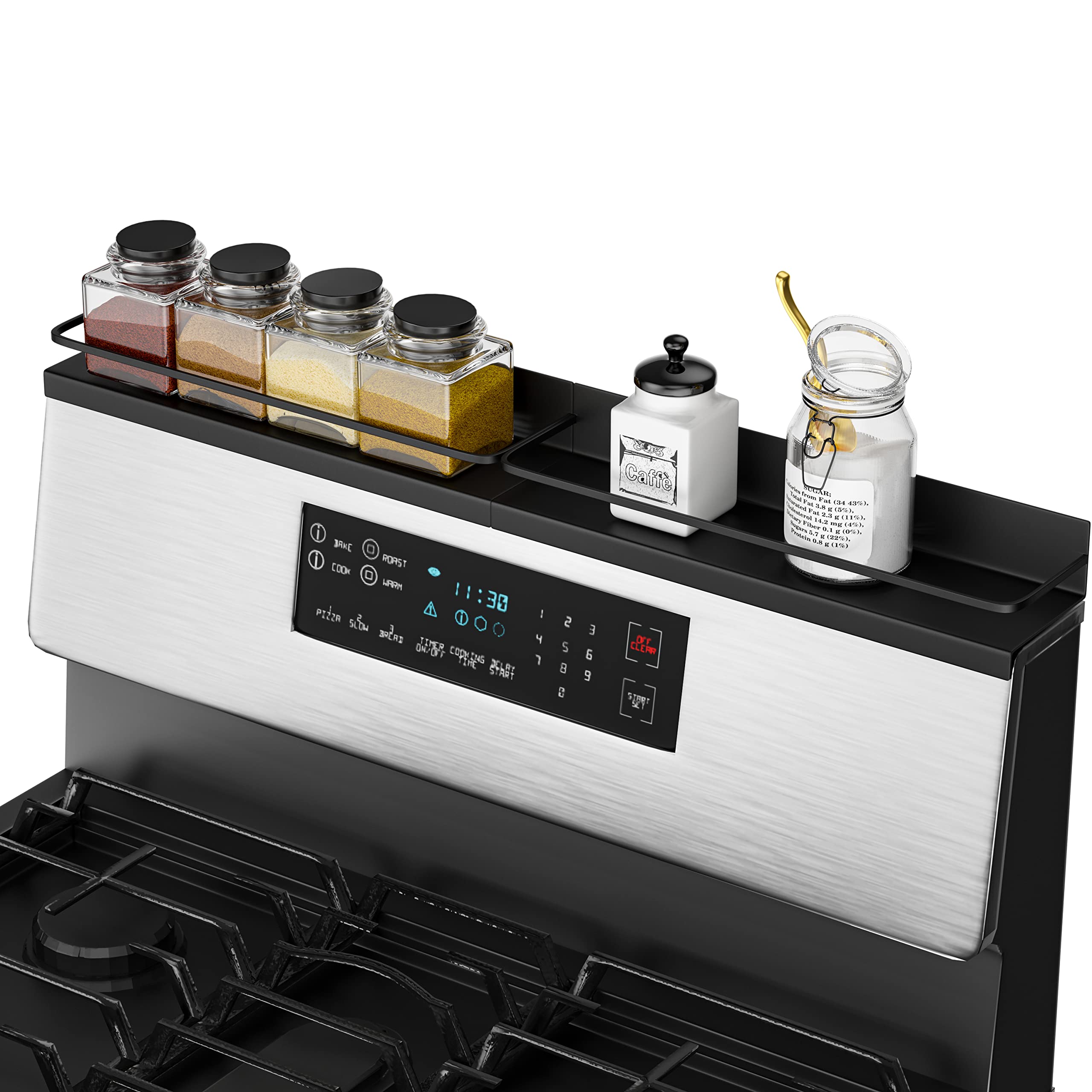 WUIVIUT Magnetic Shelf for Stove Kitchen Spice Rack, 15" Top Storage Over The Stove, Magnetic for Organization Back of Stove (Black, 2 Pack)