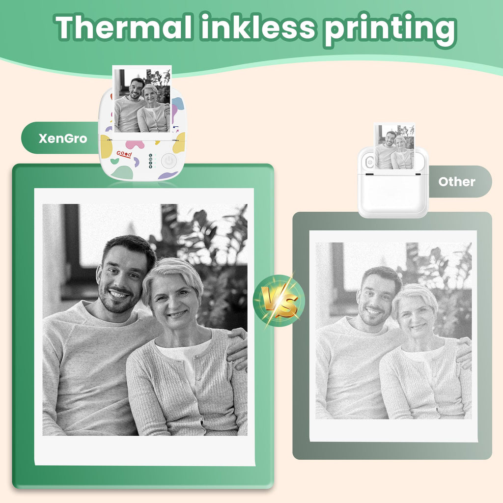 Mini Sticker Printer, Mini Thermal Printer with 4 Rolls Paper, Bluetooth Inkless Printpods, Pocket Label Maker Suitable for Creative Kids DIY, Diaries, Study Notes, Photos