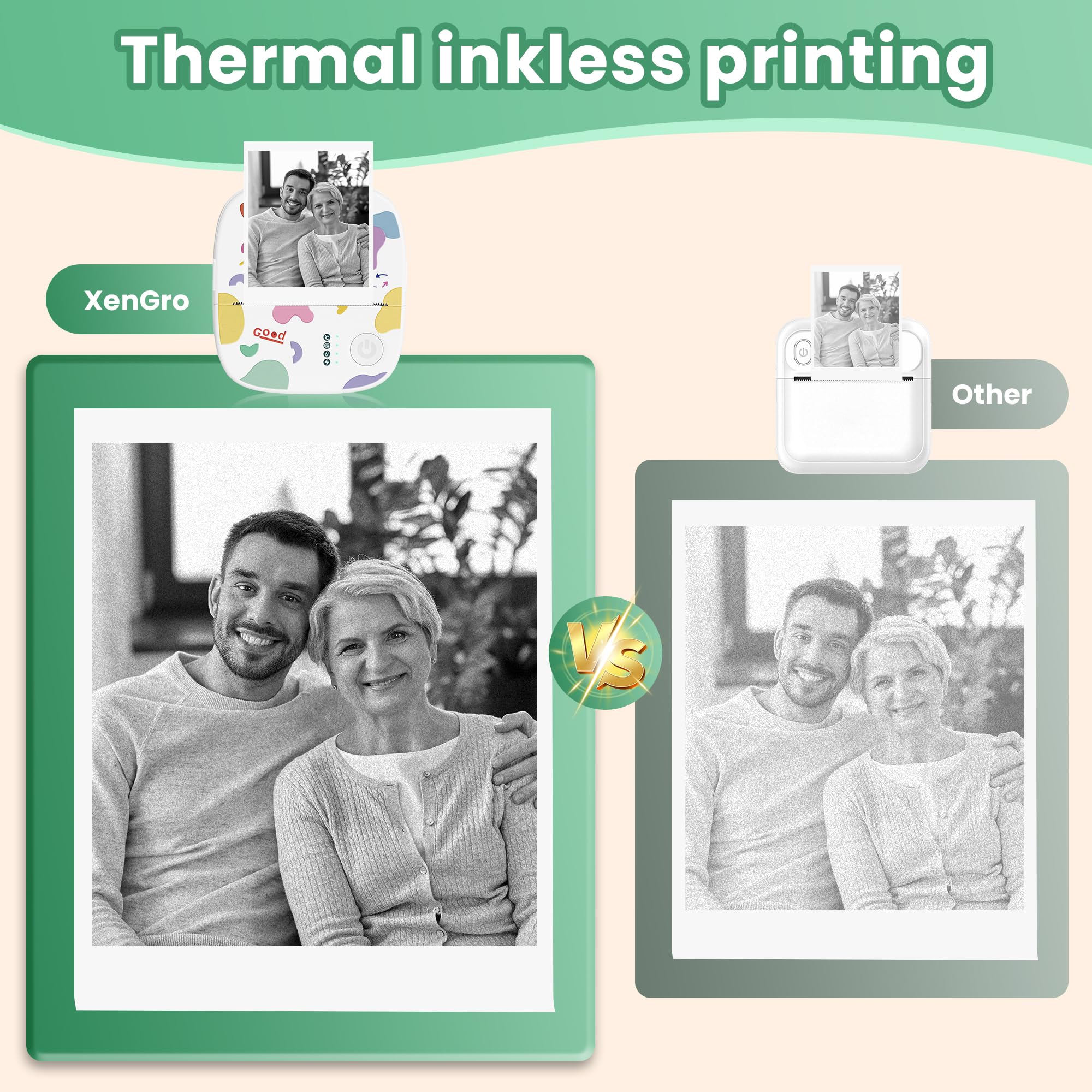 Mini Sticker Printer, Mini Thermal Printer with 4 Rolls Paper, Bluetooth Inkless Printpods, Pocket Label Maker Suitable for Creative Kids DIY, Diaries, Study Notes, Photos