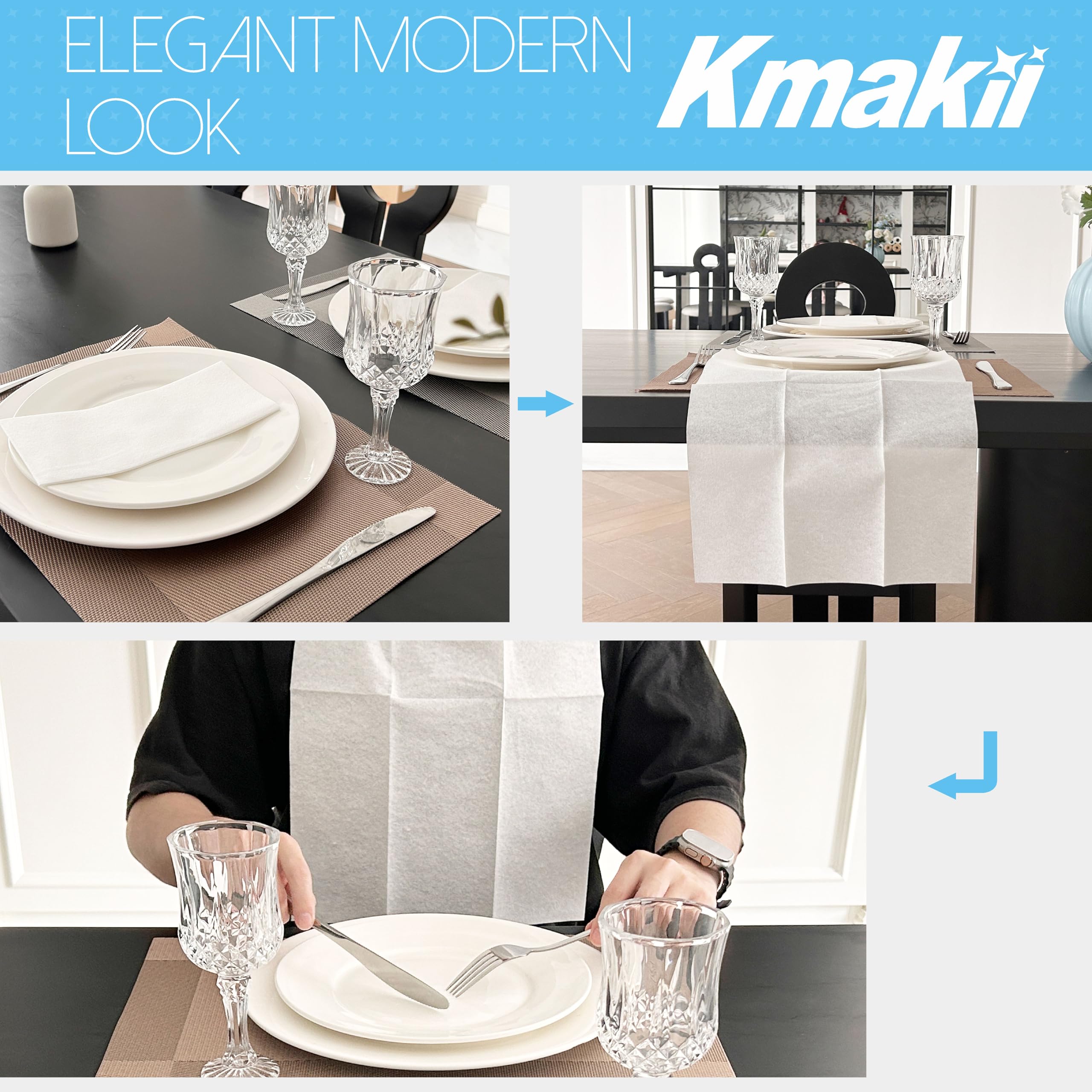 KMAKII [100 Pack] Disposable Cloth Like Napkins Linen-Feel Guest Towels White Paper Hand Towels Hand Napkins for Bathroom,Weddings, Parties,Dinners Size 12 X 17 Inches
