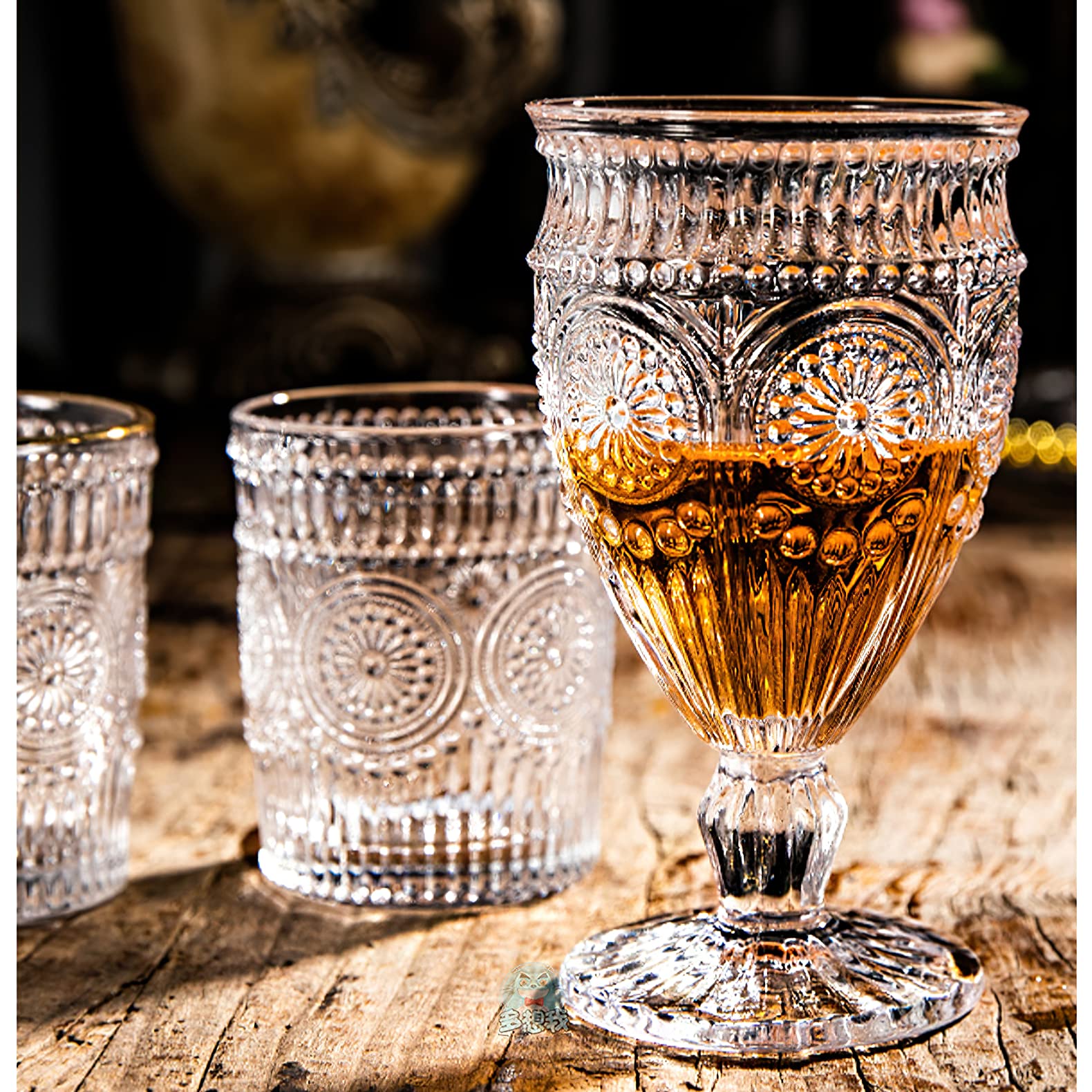Kingrol 6 Pack Wine Glasses Goblets, 10 oz Vintage Water Glasses, Romantic Mixed Drink Glasses for Party, Daily Use