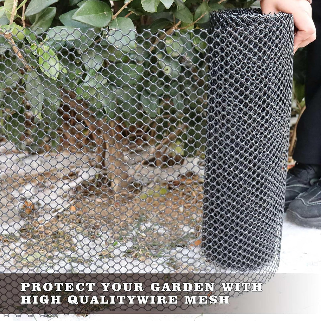 Plastic Chicken Wire Mesh Fence Roll - BEFYUS 15.7IN x 16.4FT Garden Fencing Animal Barrier with Zip Tie，Temporary Use Poultry Wires Netting for Pet,Dogs,Deer Rabbit (Black)
