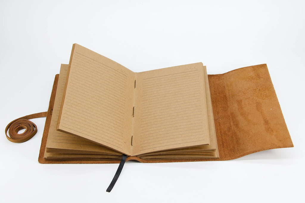 Leather Journal for women and men embossed 8 x 6 inch Handmade Lined craft paper tree of life sun and moon notebook writing notepad book of shadows journal (Brown)
