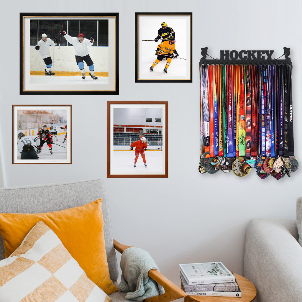 Goutoports Hockey Medal Hanger Display Holder Rack Frame for Sport Race - Sturdy Black Steel Metal Over 60 Medals Easy to Install 01