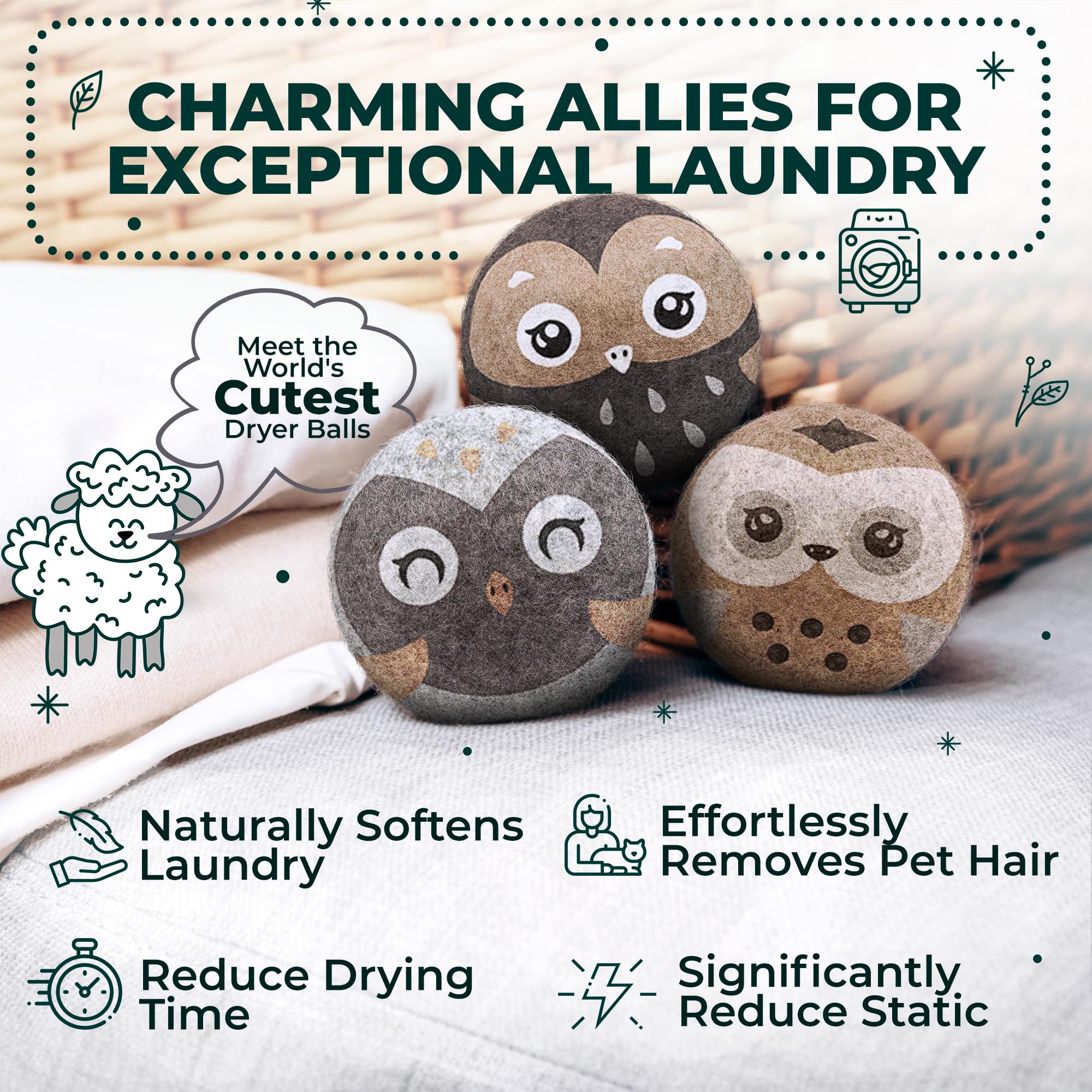 No More Dryer Sheets! Reusable Wool Dryer Balls XL 6-Pack - Reduces Static, Cuts Dry Time, & Softens Naturally
