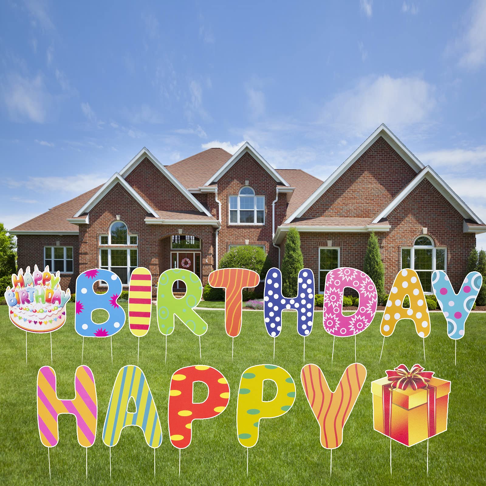 Dnifo Happy Birthday Yard Sign, Super Big Size - Bright and Colorful Happy Birthday Solidee Lawn Letters Yard Sign with Stakes, Perfect Outdoor Waterproof Birthday Party Decorations