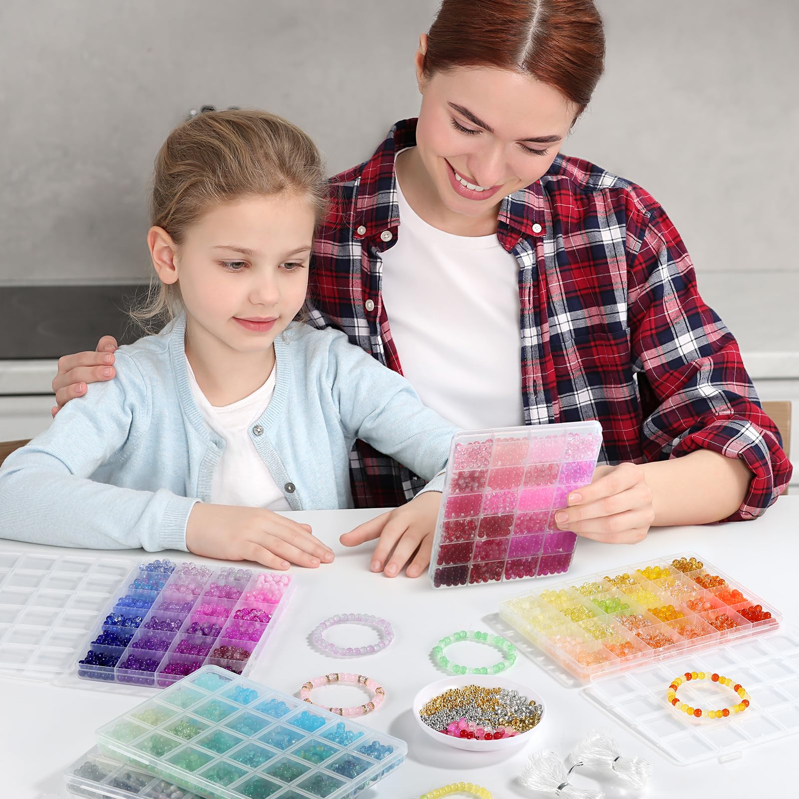 Zefy 120 Colors Glass Beads Bracelet Making Kit, 6mm 3876pcs Crystal Beads for Jewelry Making and DIY Crafts, 5 Box Round Bead for Friendship Bracelets with Spacer Beads and Charms