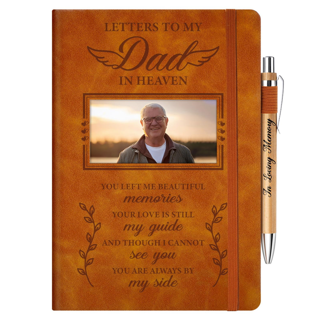 Memorial Gifts For Loss Of Dad, Grief Journal With Photo Insert, Letters To My Father In Heaven, Loss Of Father Sympathy Gift - 200 Pages Notebook A5 With Pen