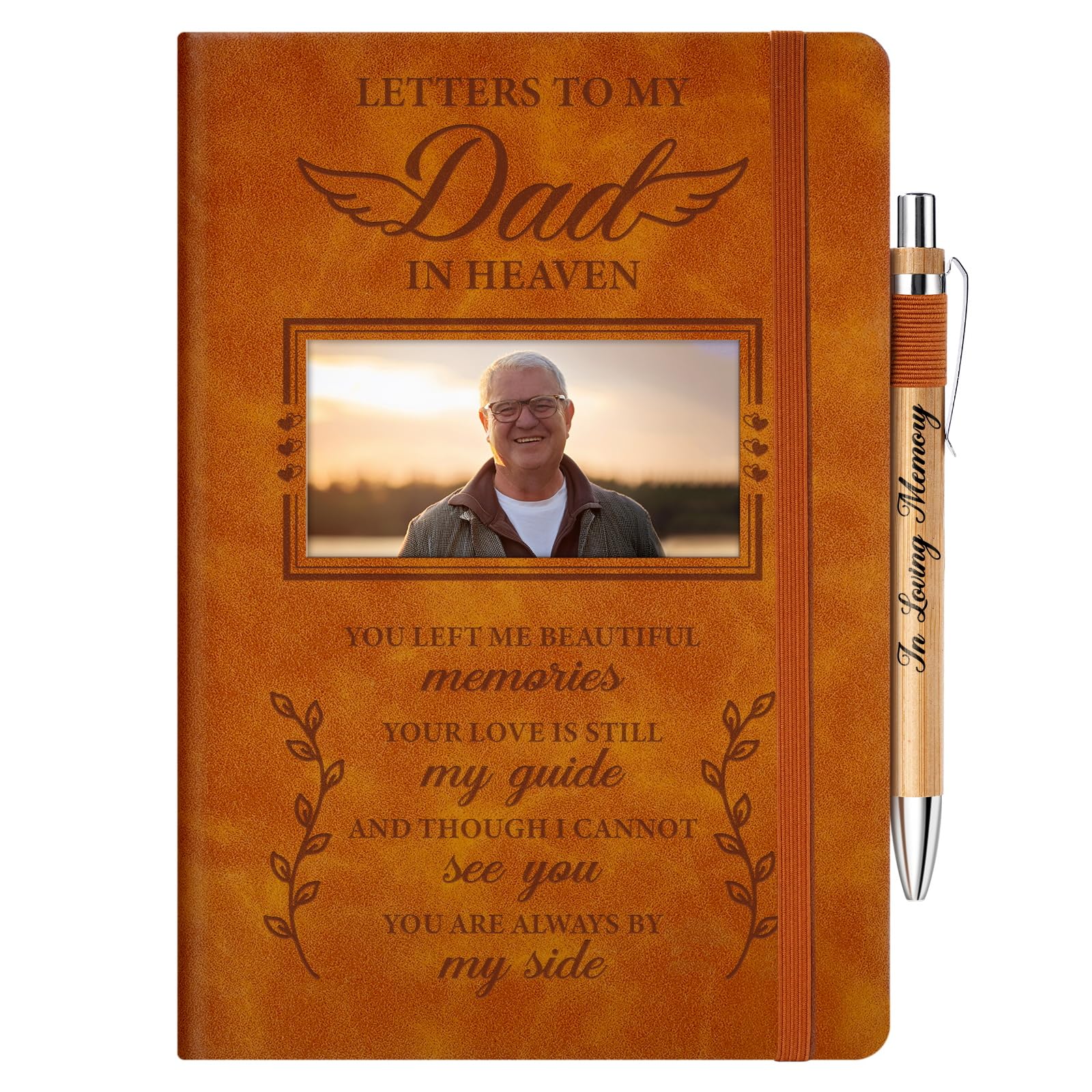Memorial Gifts For Loss Of Dad, Grief Journal With Photo Insert, Letters To My Father In Heaven, Loss Of Father Sympathy Gift - 200 Pages Notebook A5 With Pen