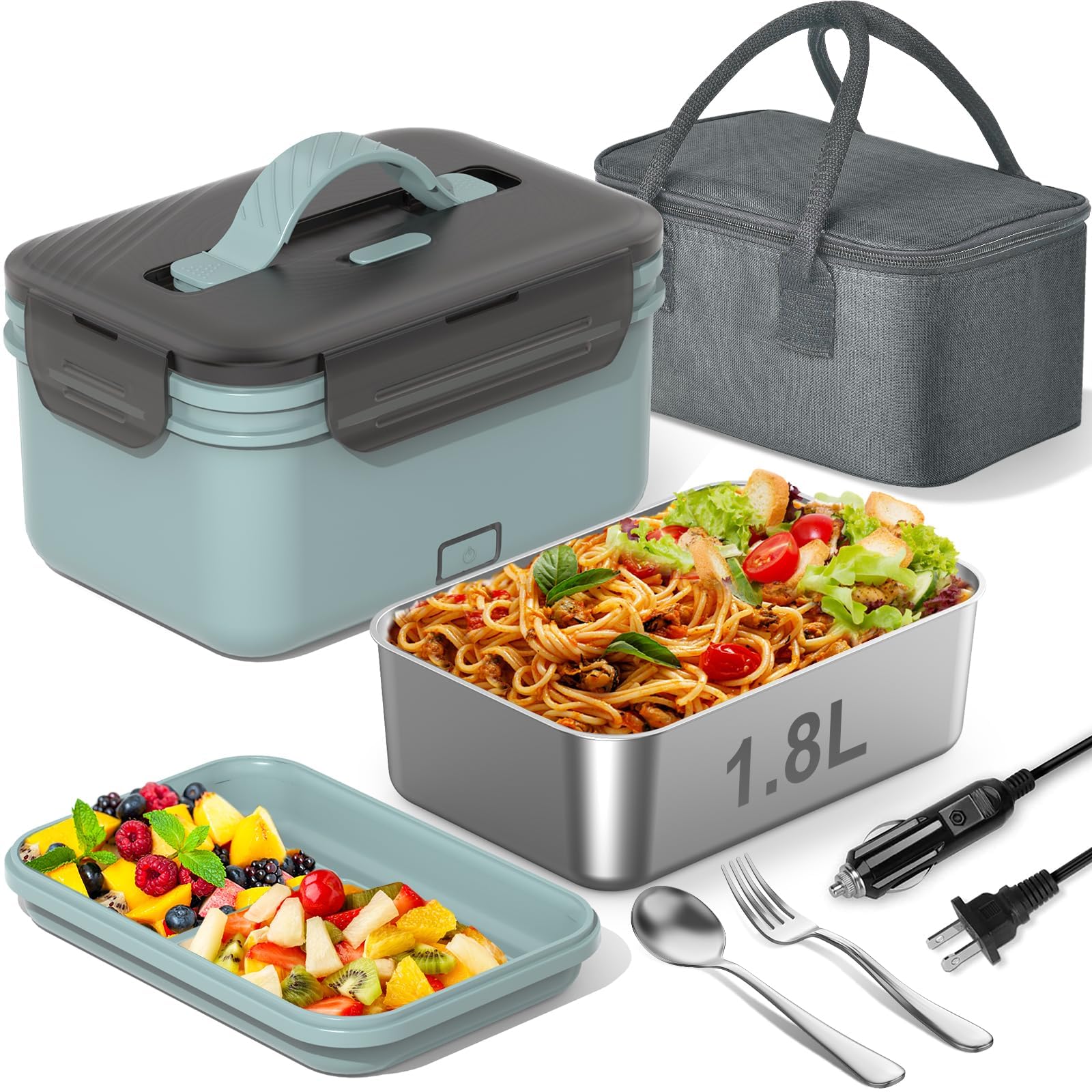 Electric Lunch Box Food Heater for Car Truck Home 1.8L 100W Heated Lunchbox Food Warmer with 12V/24V/110V/220V Portable Microwave for Work Travel Jobsite Camping Christmas Gifts for Adults/Men/Woman